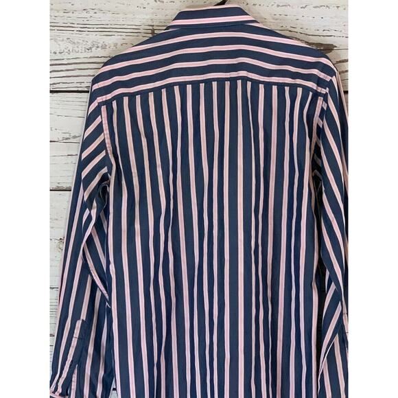 Bugatchi Uomo shaped fit blue pink pinstripes long sleeves button shirt Size L - Picture 8 of 8